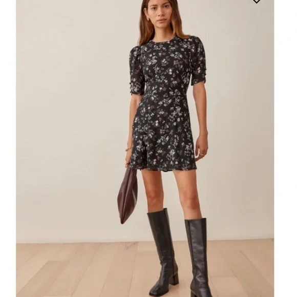 Reformation Bard Mini Puff Sleeve Dress in Jolene